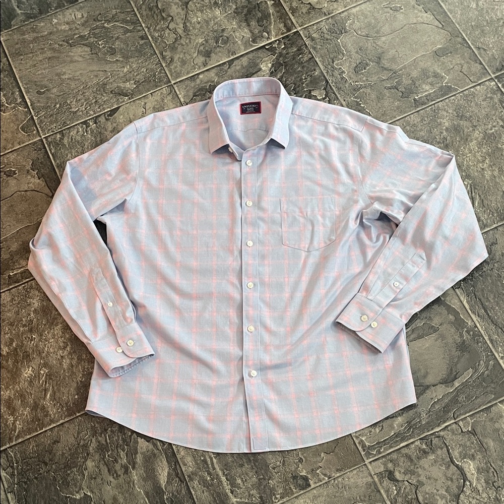 UNTUCKit Men's Blue & Pink Checkered Soft Cotton Preppy Coastal Office Shirt